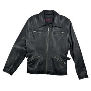 Guess Thick Leather Moto Jacket Black Size M